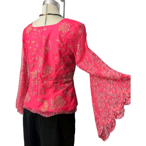 Designed Handmade Pink Embellish Flower Pattern Gold Sparkle Trimmed  Size S - Picture 2 of 16